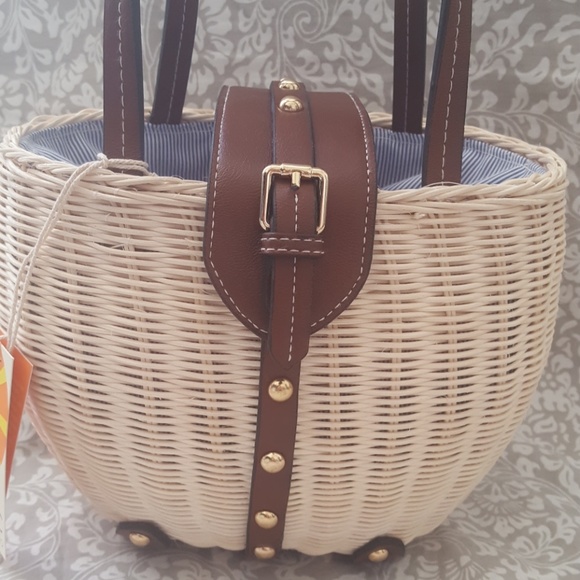 C&C California Rattan Woven Buckle Studded Handbag - Picture 2 of 6